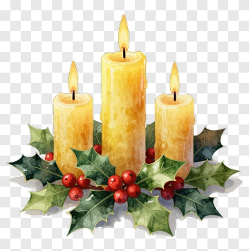 Three Lit Candles With Holly And Berries PNG