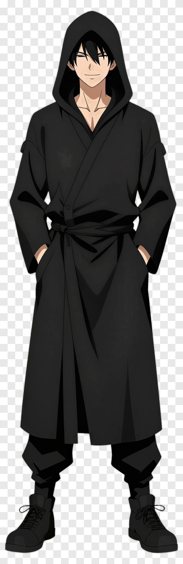 Anime Character In Black Hooded Robe PNG