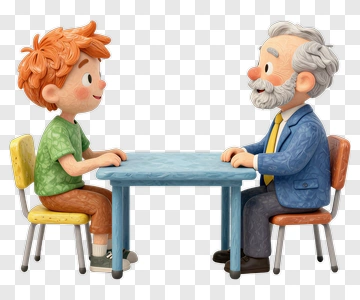 Boy And Elderly Man At Table PNG