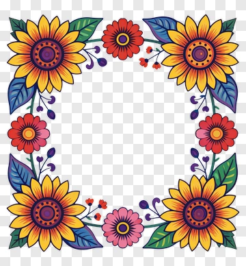 Colorful Sunflower Floral Border Design PNG
