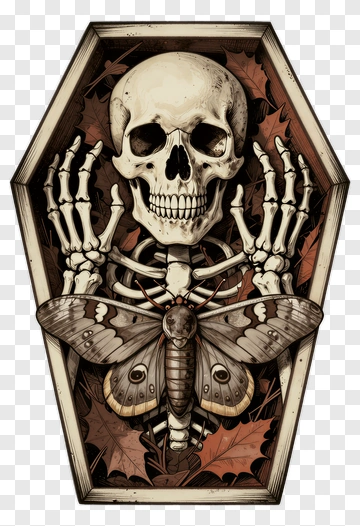 Skeleton With Moth In Coffin PNG