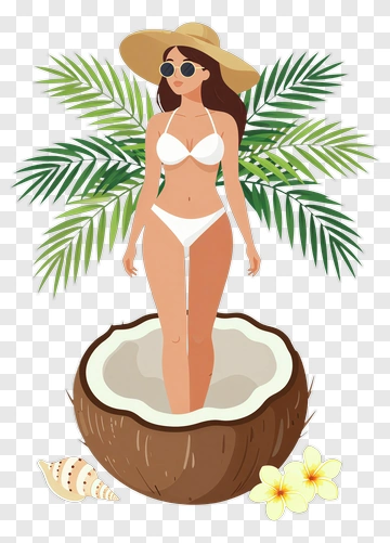 Woman In Swimsuit Standing In Coconut PNG