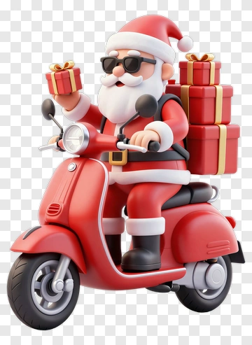 Santa Claus Riding Scooter With Gift Box PNG