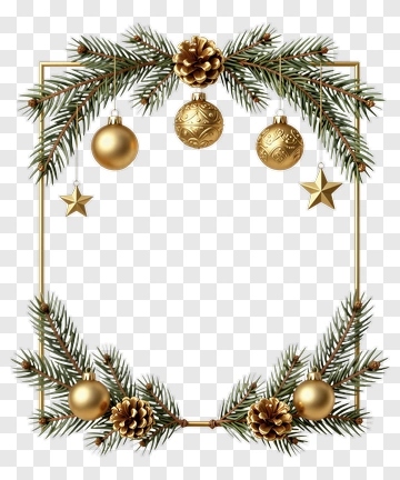 Golden Christmas Wreath Frame PNG