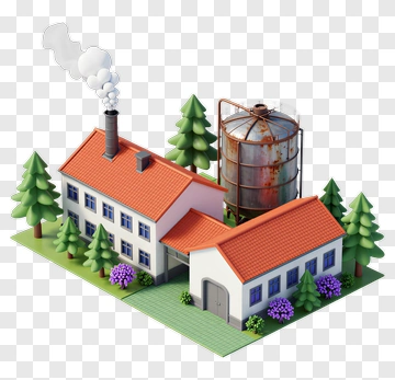 Industrial House With Storage Tank PNG