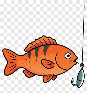 Orange Fish On Fishing Hook PNG
