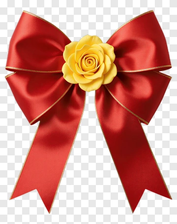 Red Ribbon Bow With Yellow Flower PNG