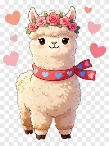 Cute Alpaca With Flower Crown And Heart Scarf PNG