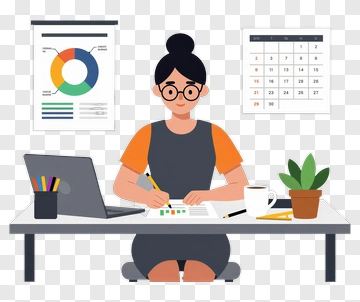 Woman Working At Desk PNG