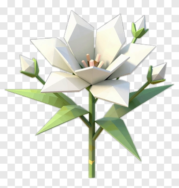White Flower With Green Leaves PNG