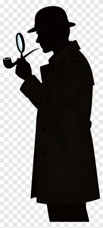 Silhouette Of A Detective With Pipe And Magnifying Glass PNG