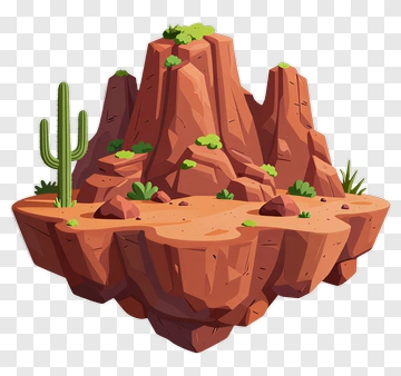 Floating Desert Rock Formation With Cactus PNG