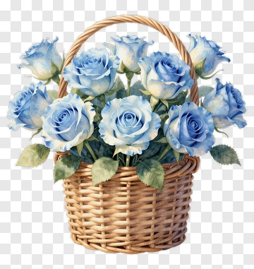 Blue Roses In Wicker Basket PNG