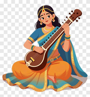 Woman Playing Sitar In Traditional Attire PNG