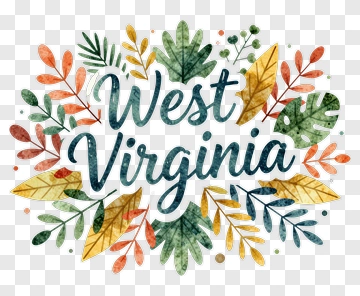 West Virginia Text With Leaf Design PNG