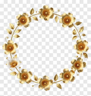 Gold Floral Wreath Design PNG