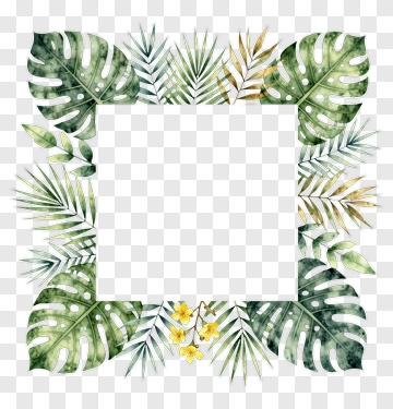 Tropical Leaf Frame With Yellow Flowers PNG