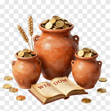 Vases With Coins And An Open Book PNG