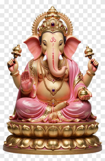 Ganesha Statue In Pink And Gold PNG