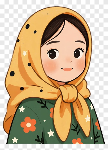 Cartoon Girl Wearing Yellow Headscarf PNG