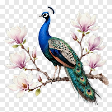 Peacock Perched Among Magnolia Blossoms PNG
