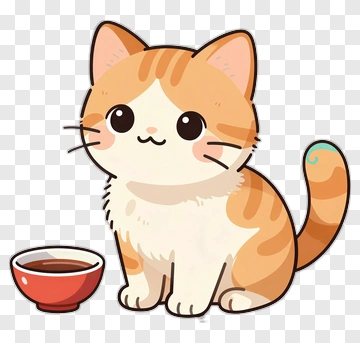 Cute Cat Drinking Tea PNG