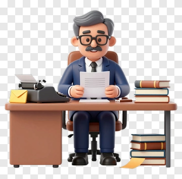 Cartoon Man At Office Desk PNG