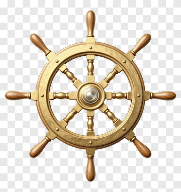 Golden Ship Wheel With Wooden Spokes PNG