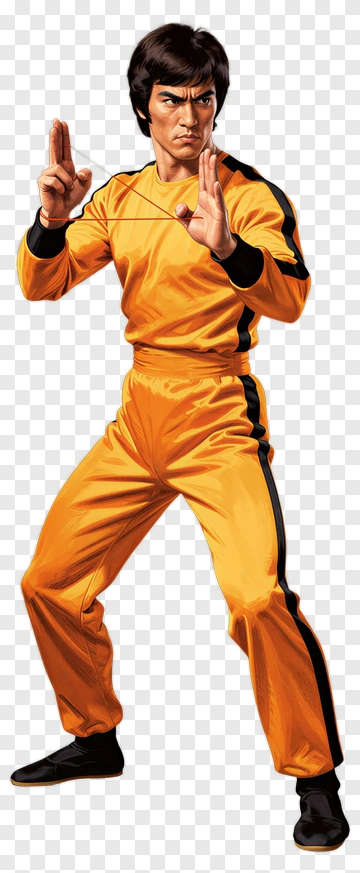 Bruce Lee In Orange Uniform PNG