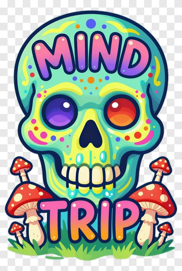 Colorful Skull With Mushrooms PNG