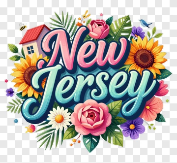 New Jersey Text With Floral Design PNG