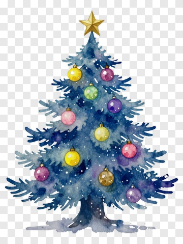 Watercolor Christmas Tree With Colorful Ornaments PNG