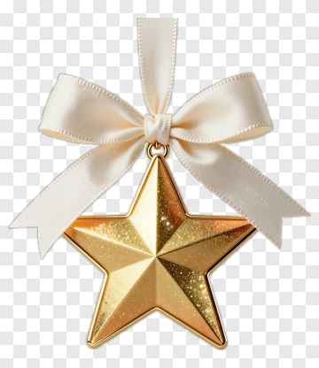 Golden Star Ornament With White Bow PNG