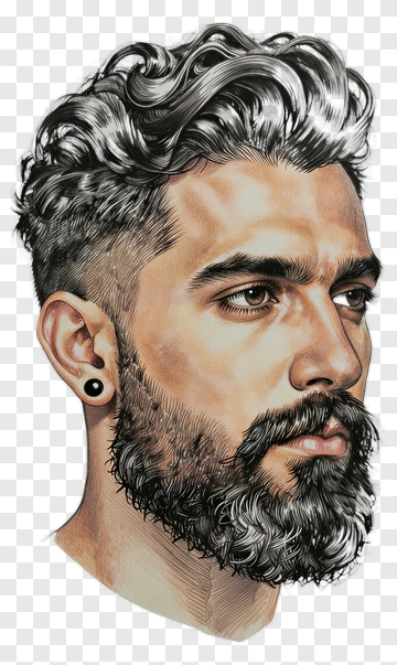 Man With Curly Hair And Beard PNG