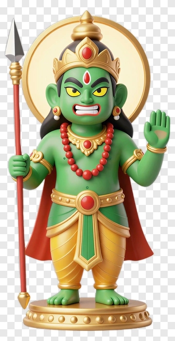 Green-Skinned Deity Statue PNG
