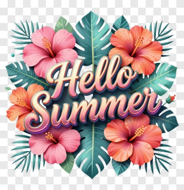 Hello Summer Tropical Greeting PNG