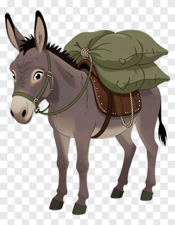 Cartoon Donkey Carrying Bag PNG
