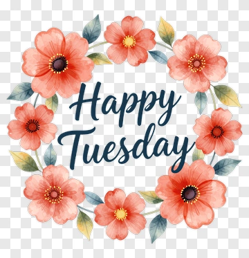 Happy Tuesday Flower Wreath PNG