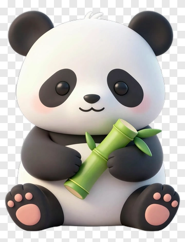 Cute Panda Holding Bamboo PNG