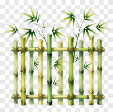 Bamboo Fence With Leaves PNG