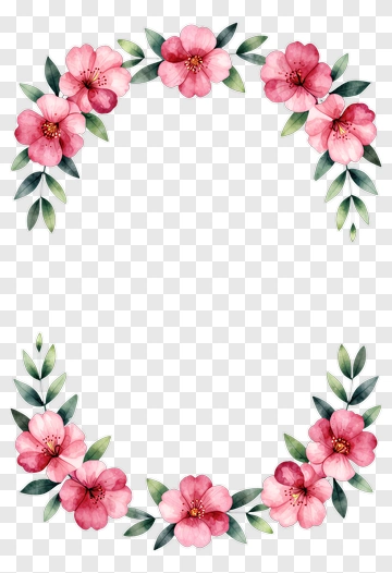 Pink Flower Wreath With Green Leaves PNG