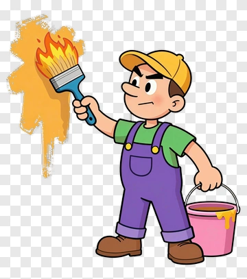 Cartoon Painter With Brush And Bucket PNG