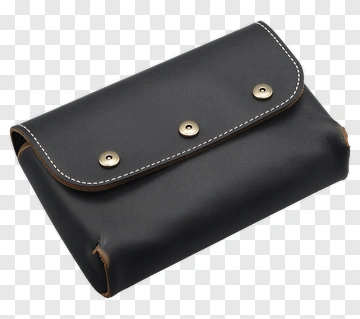 Black Leather Pouch With Brown Stitching PNG