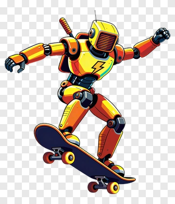 Yellow Robot Skateboarding PNG
