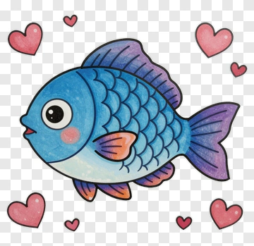 Cute Blue Fish With Pink Hearts PNG