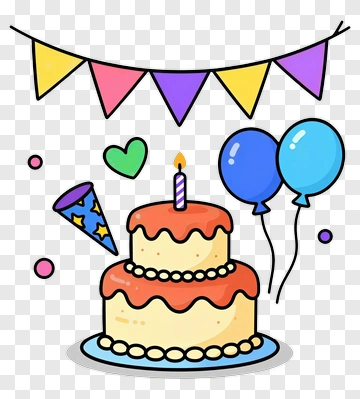Birthday Cake With Balloons And Banner PNG