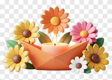 Candle In Paper Boat With Flowers PNG