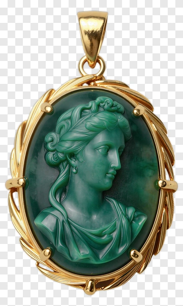 Green Cameo Pendant With Gold Frame PNG