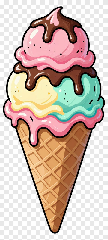 Three Scoop Ice Cream In Waffle Cone PNG