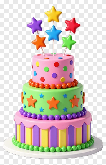 Colorful Birthday Cake With Stars PNG